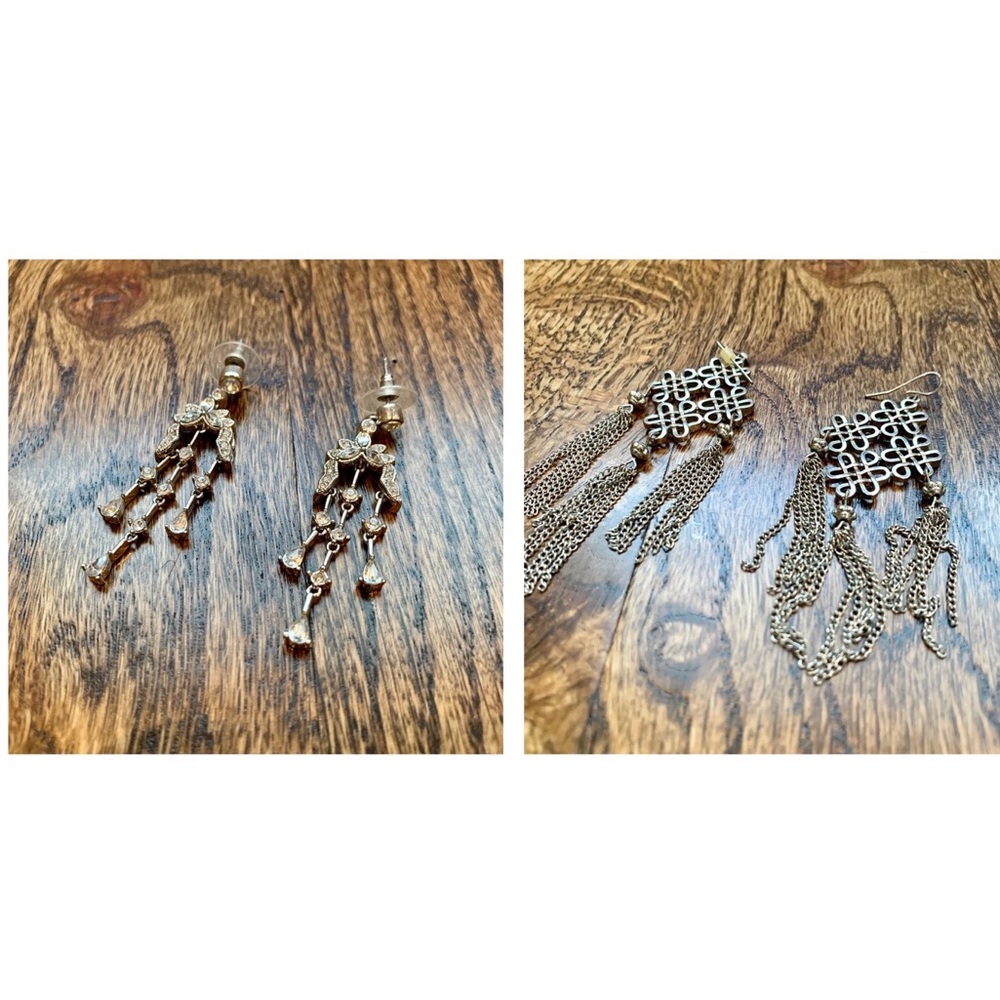 2 Pairs Silver Statement Earring Bundle - image 1